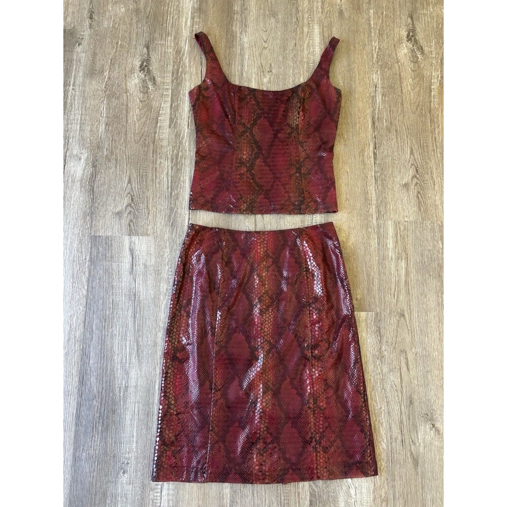 Vintage Y2K 90s Rare Betsey Johnson Red Faux Snakeskin Set Tank Top Skirt M